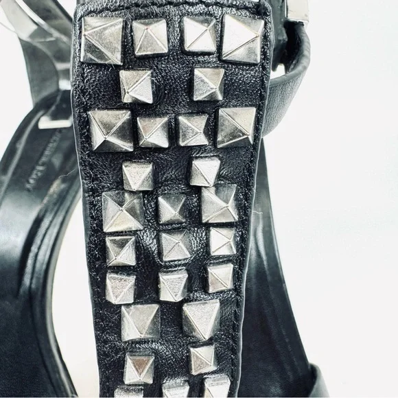 Rachel Roy DALYCE Black Leather Studded Platform Heel Ankle Strap Sandal 7.5